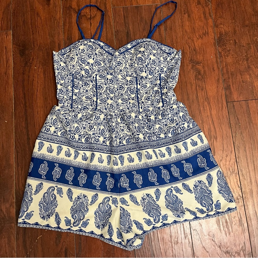 Band of Gypsies Blue and White Paisley Romper